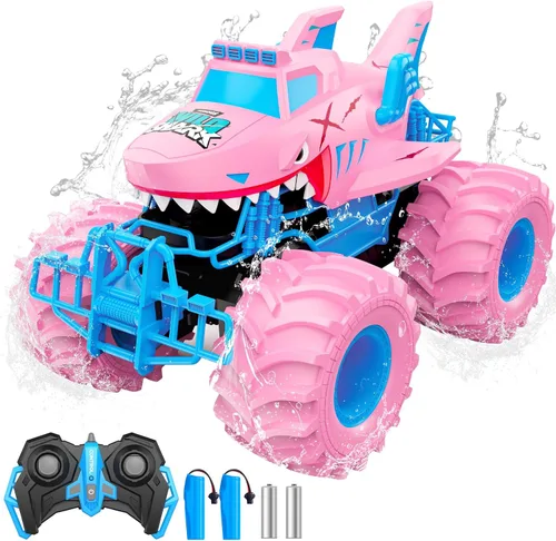 Coche de control remoto de tiburón impermeable, autos RC anfibios 1:16 4WD todo terreno todoterreno Monster Trucks juguetes, camiones RC juguetes