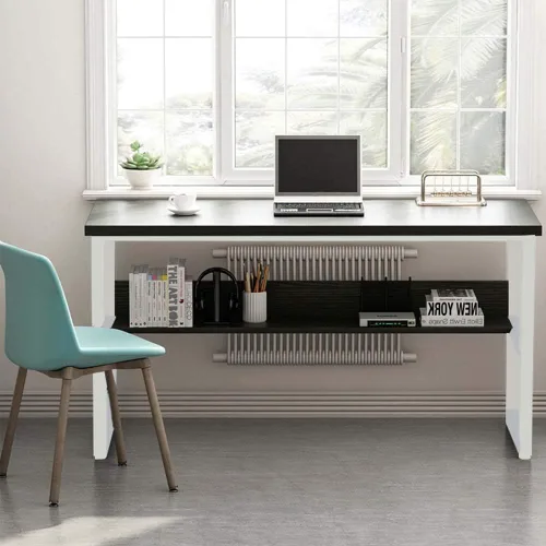 Miniatura 5 de Escritorio para computadora de oficina en casa con estantería, escritorio de madera de 43 pulgadas con estantes de almacenamiento, mesa moderna