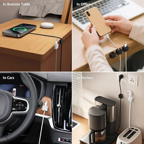 Miniatura 7 de Paquete de 16 organizadores de cables, clips magnéticos para debajo del escritorio, soporte de cables adhesivo fuerte, organizador de cables