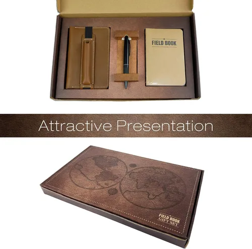 Miniatura 6 de Excello Global Products Juego de regalo de funda de cuaderno de cuero cosido hecho a mano: incluye bolígrafo y 5 cuadernos de campo, compatible