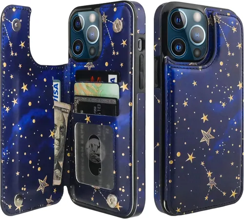 Miniatura 18 de HAOPINSH para iPhone 13 Estuche tipo cartera con tarjetero, patrón de leopardo blanco y guepardo, funda con tapa trasera para mujer y niña, ranuras