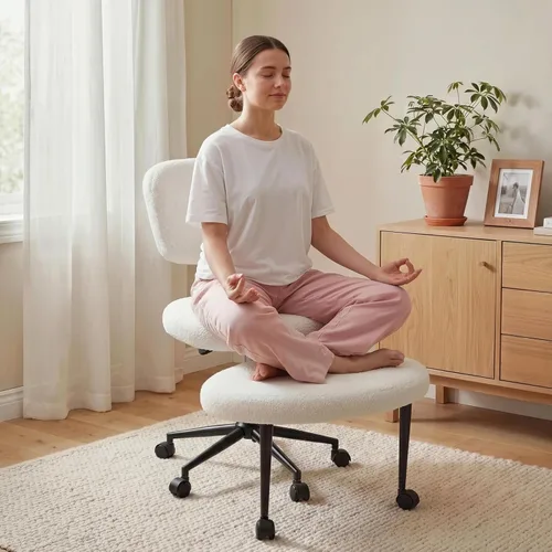 Miniatura 8 de Waleaf Silla ergonómica de oficina con patas cruzadas, silla de TDAH para adultos, silla de meditación ajustable en altura con ruedas, sillas