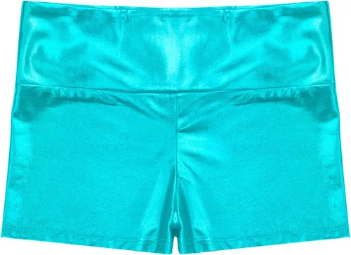 Miniatura 4 de Pantalones cortos de gimnasia de entrenamiento metálico brillante para niñas y niñas, pantalones cortos de gimnasia de cintura alta