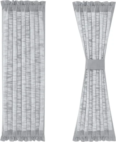 FMFUNCTEX Paneles de luz lateral gris de 40 pulgadas de largo, con textura de lino corto, cortinas semitransparentes para puerta francesa, para
