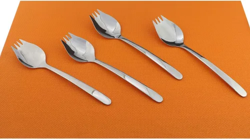 Miniatura 8 de 4 tenedores plateados para uso doméstico, campamento, viajes, senderismo, cuchara de acero inoxidable 18/10, cuchara de postre de fideos, juego
