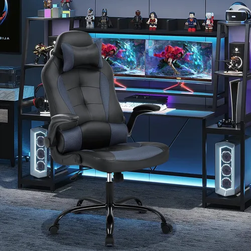 Miniatura 8 de Silla de videojuegos, silla de computadora con respaldo alto, silla de oficina egonómica, silla de videojuegos de piel sintética, silla ejecutiva