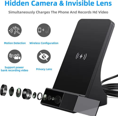 Miniatura 3 de Cámara cargador de teléfono, cámara de carga inalámbrica con gran angular de 120°, vista remota WiFi/aplicación gratuita, alertas de detección