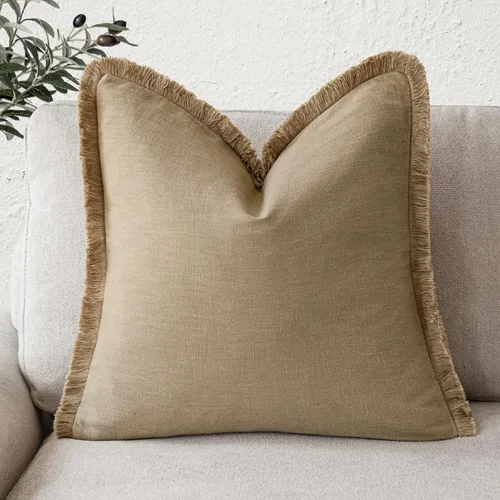 Miniatura 39 de Foindtower Fundas de almohada decorativas de lino con flecos, acogedora funda de cojín bohemia estilo farmhouse con borlas, funda de almohada
