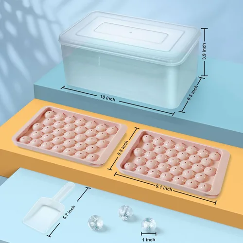 Miniatura 6 de WIBIMEN Bandeja para cubitos de hielo con tapa y contenedor, bandejas de hielo redondas para congelador con tapa, bandejas para cubitos de hielo Rosa