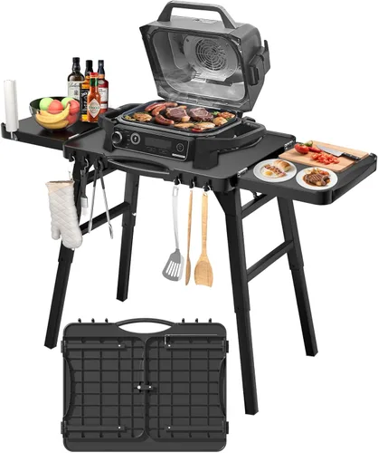 Miniatura 9 de GRISUN Carrito plegable para parrilla Ninja OG700–OG750 y Blackstone de 22 pulgadas Soporte portátil para barbacoa con ruedas, mesa auxiliar