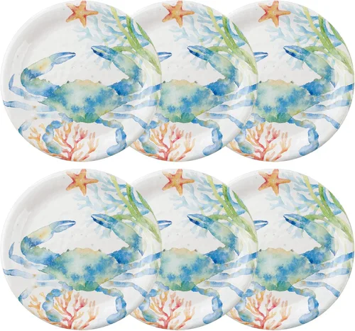Miniatura 13 de UP UPware - Juego de platos redondos para ensalada de melamina de cangrejo, platos redondos para risotto, pasta y ensalada, sin BPA, aptos