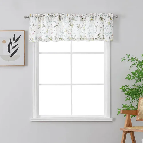 Miniatura 17 de Chyhomenyc Cortinas de mezcla de lino de 63 pulgadas de largo, 2 paneles de cortina con estampado floral filtrante de luz para sala de estar