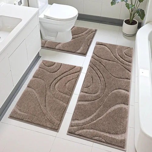 Miniatura 18 de Juego de alfombras de baño HEBE de 5 piezas, tapete de baño de microfibra suave y absorbente para el baño, juego de alfombras de baño antideslizante