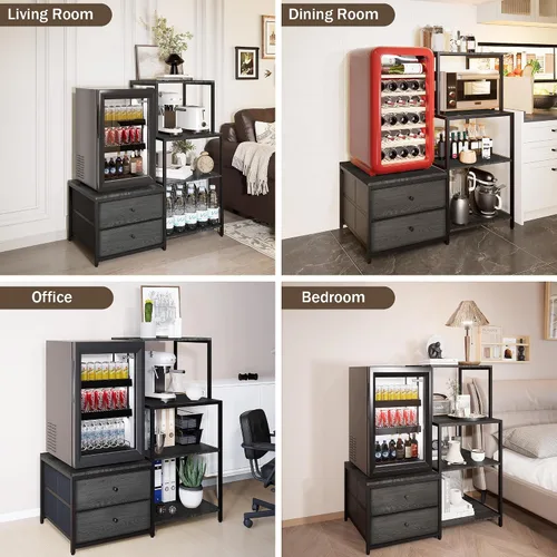 Miniatura 8 de Soporte para Mini Refrigerador con Almacenamiento, Microondas y Soporte para Mini Refrigerador con Toma de Corriente, Barra de Café, Panadero