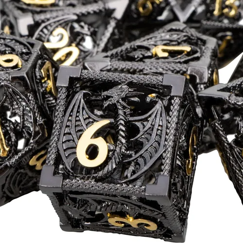 Miniatura 23 de ARUOHHA Juego de dados huecos de metal DND, dados D y D de oro antiguo, juegos de rol RPG, dados poliédricos con caja de regalo D20 D12 D10 D8 D6 D4