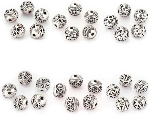 Miniatura 4 de (TM) 0.394 in 40 piezas de plata tibetana redonda hueco espaciador encanto abalorios joyería hallazgos mezcla lote caja conjunto surtido
