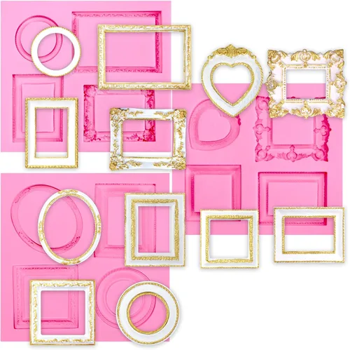 FUNSHOWCASE Molde de silicona grande con forma de marco de espejo para caramelos, 2 pulgadas de tamaño mediano, juego de 3 piezas para repostería,
