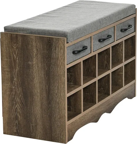 Miniatura 5 de Household Essentials Banco de zapatos de entrada con 10 cubículos, acabado de madera de fresno