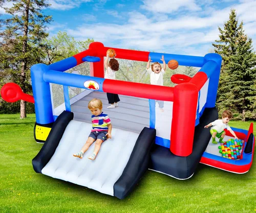 Miniatura 8 de WELLFUNTIME - Casa inflable de rebote y castillo inflable con soplador, castillo de salto 7 en 1, 160 x 135 x 60 pulgadas para 4 niños, tobogán