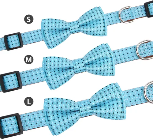 Miniatura 4 de Collar de Perro con Pajarita Patrón a Cuadros Azul Cielo con Pajarita para Perros Niño Niña Mediano C1_Checkered_Azul cielo