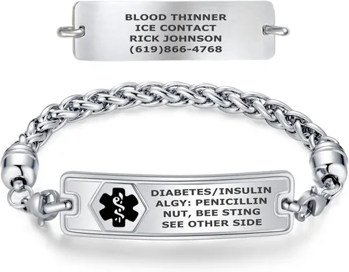 Divoti Custom Engraved Medical Alert Bracelets for Women, Stainless Steel Medical Bracelet, Medical ID Bracelet wFree Engraving Classic Tag wWheat