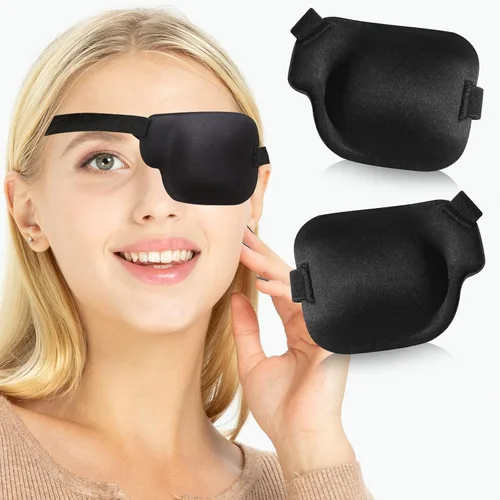 2 parches para ojos 3D para adultos, parche médico ajustable para ojos perezosos, negro grande (izquierdo y derecho)