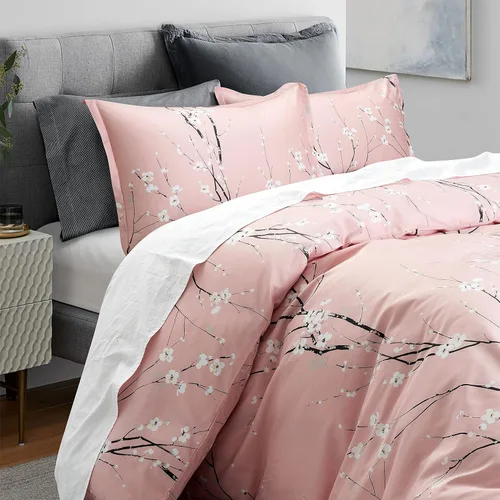Miniatura 3 de Get Bed Ready Ropa de cama oriental japonesa Cherry Blossom (gris, individual)
