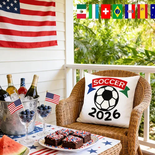 Miniatura 6 de Fundas de almohada decorativas de 18 x 18 pulgadas, 1 unidad para fanáticos del fútbol mundial 2026, fundas de almohada bordadas para sofá, Bola