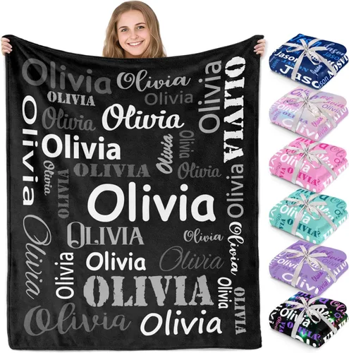 Gudina Mantas y mantas personalizadas con nombre personalizado con nombre, manta de franela personalizada, regalos para niños, niñas, niños y bebés