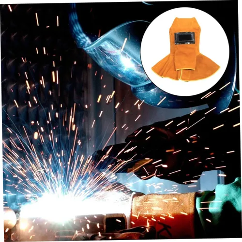 Miniatura 6 de jojofuny Máscara de soldadura de cuero, gorra de soldadura de cuero, visera de soldadura, sombrero de soldador, gorra de soldadura con cuello