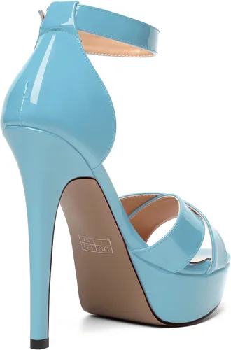 Miniatura 131 de MODENCOCO Sandalias de boda con correa de tobillo sexy para mujer, con plataforma y puntera abierta, tacón de aguja y tacón alto, zapatos de vestir