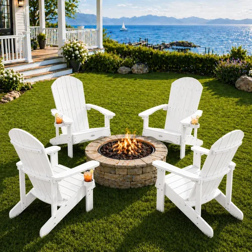 Miniatura 16 de Y&M Adirondack - Silla negra para hoguera, sillas de patio al aire libre con soporte para tazas, resistentes a la intemperie, sillas de patio