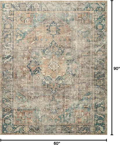 Miniatura 2 de Loloi Colección Margot MAT-02 Terracota/Laguna 5'-0" x 7'-6" Alfombra de área tradicional con CloudPile, alfombra de patrón grande sin pelusa