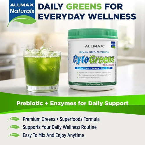 Miniatura 3 de ALLMAX Naturals CytoGreens Super Greens en polvo, superalimento verde premium con verduras, superalimentos, suplemento de verduras diarias, té verde