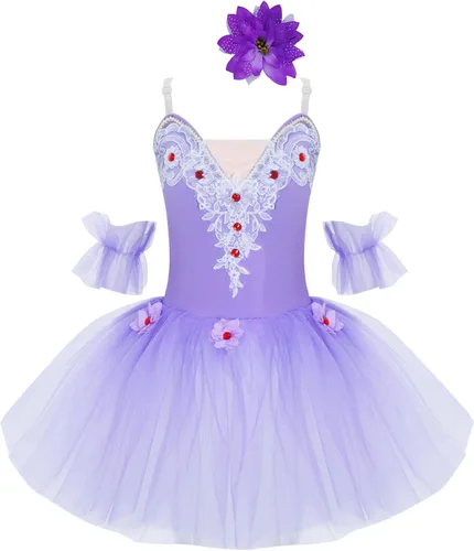 Miniatura 11 de JEATHA Camisola para niñas y niñas, leotardo con falda, vestido de ballet, cisne, lago, tutú, bailarina, disfraces para competición