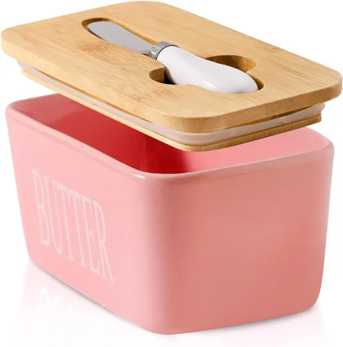Miniatura 12 de Hasense Mantequillera con Tapa, Plato de Mantequilla de Cerámica con Cuchillo para Encimera, Recipiente Hermético Cubierto para Mantener Negro