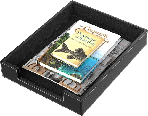 Miniatura 3 de Bandeja de cartas de cuero, organizador de escritorio elegante THIPOTEN para suministros de oficina, correo, papel, archivo, revista, organización