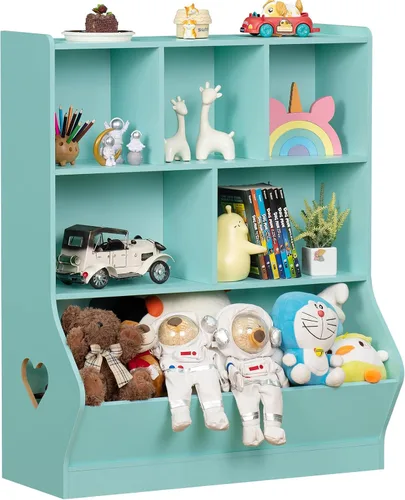 Miniatura 11 de Lerliuo Estantería y organizador de almacenamiento para bebés y niños pequeños, gabinete y librero para niños, estante de madera con 3 Azul