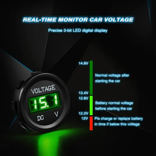 Miniatura 6 de Nilight Panel de voltímetro de pantalla digital LED DC12V Panel redondo digital impermeable VoltVolt Tester Gauge para barco, vehículo marino