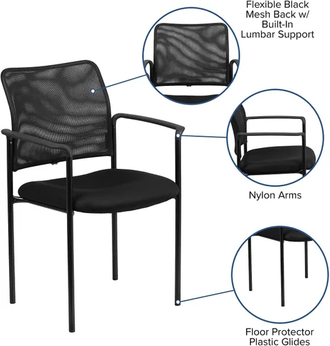 Miniatura 5 de Flash Furniture Jana Comfort Silla auxiliar apilable de acero con brazos de malla negra
