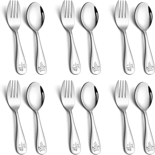 Miniatura 21 de LIANYU Juego de cubiertos para niños de 10 piezas, incluye 5 cucharas para niños, 5 tenedores para niños, utensilios de acero inoxidable para niños