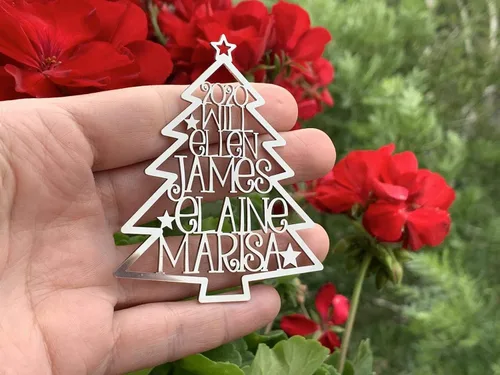 Miniatura 5 de Adorno personalizado para árbol de Navidad 2025, nombres cortados con láser, miembros de la familia, acero inoxidable, decoraciones de Navidad