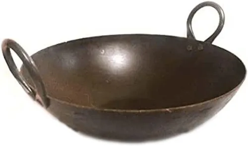 AnNafi® Kadhai | Loha Kadai de hierro puro indio de 9.50 a 10 pulgadas, sartén profunda hecha a mano, negro Kadhahi para cocinar utensilios de