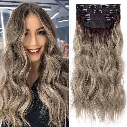 Miniatura 17 de 4 extensiones de cabello sintético suave y natural para mujer, rubio miel, mezcla de castaño castaño, extensiones para mujer