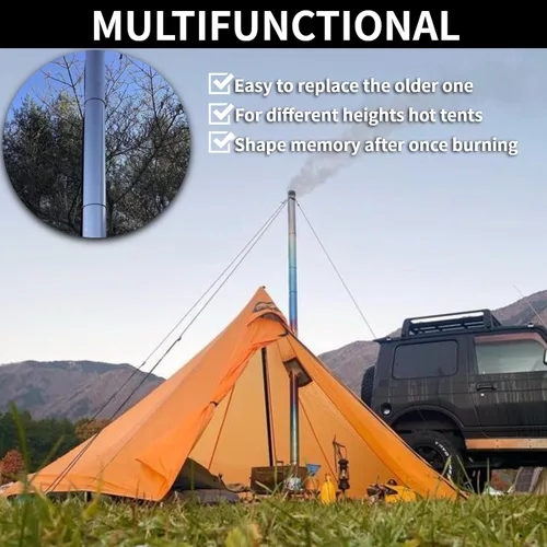 Miniatura 4 de DANCHEL OUTDOOR Tubo de estufa de acero inoxidable enrollable ultraligero, estufa de leña para campamento, tubo de chimenea con anillos, accesorios