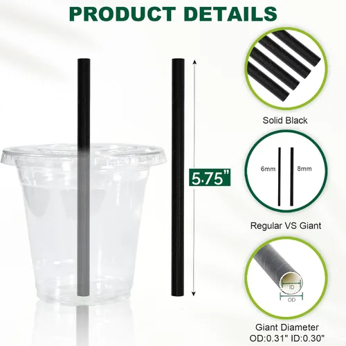 Miniatura 2 de Pajitas de papel negro cortas de 5.75 pulgadas de ancho y 0.315 in de ancho, desechables para vasos de bajo bola, cócteles mezclados, margaritas