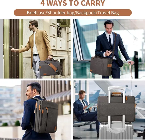 Miniatura 2 de ESTARER Bolsa de computadora portátil para hombres 3 en 1, bolsa de mensajero para portátil de 17-17.3 pulgadas para negocios, trabajo, viajes
