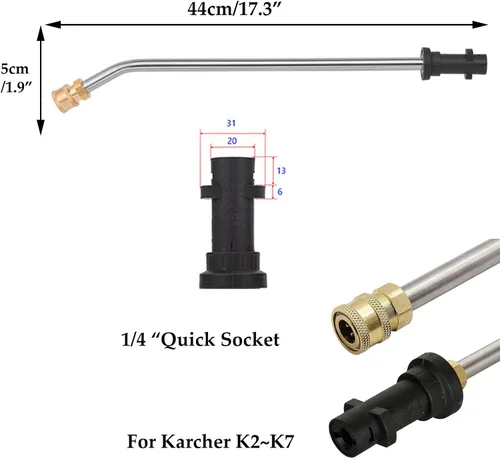 Miniatura 2 de Varita de extensión para lavadora a presión de 17.3 pulgadas, accesorio de pulverización para Karcher K2 K3 K4 K5 K6 K7, 5 boquillas