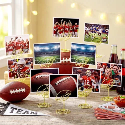 Miniatura 6 de Leinuosen 30 Pcs Football Gold Photo Holders - Mini Wire Table Number Stands, Sports Theme Picture Clips for Centerpieces, Place Cards & Football