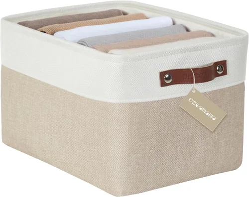 DECOMOMO Cestas de almacenamiento para estantes, contenedores de almacenamiento de tela, organizadores de armario de lino y almacenamiento (beige y